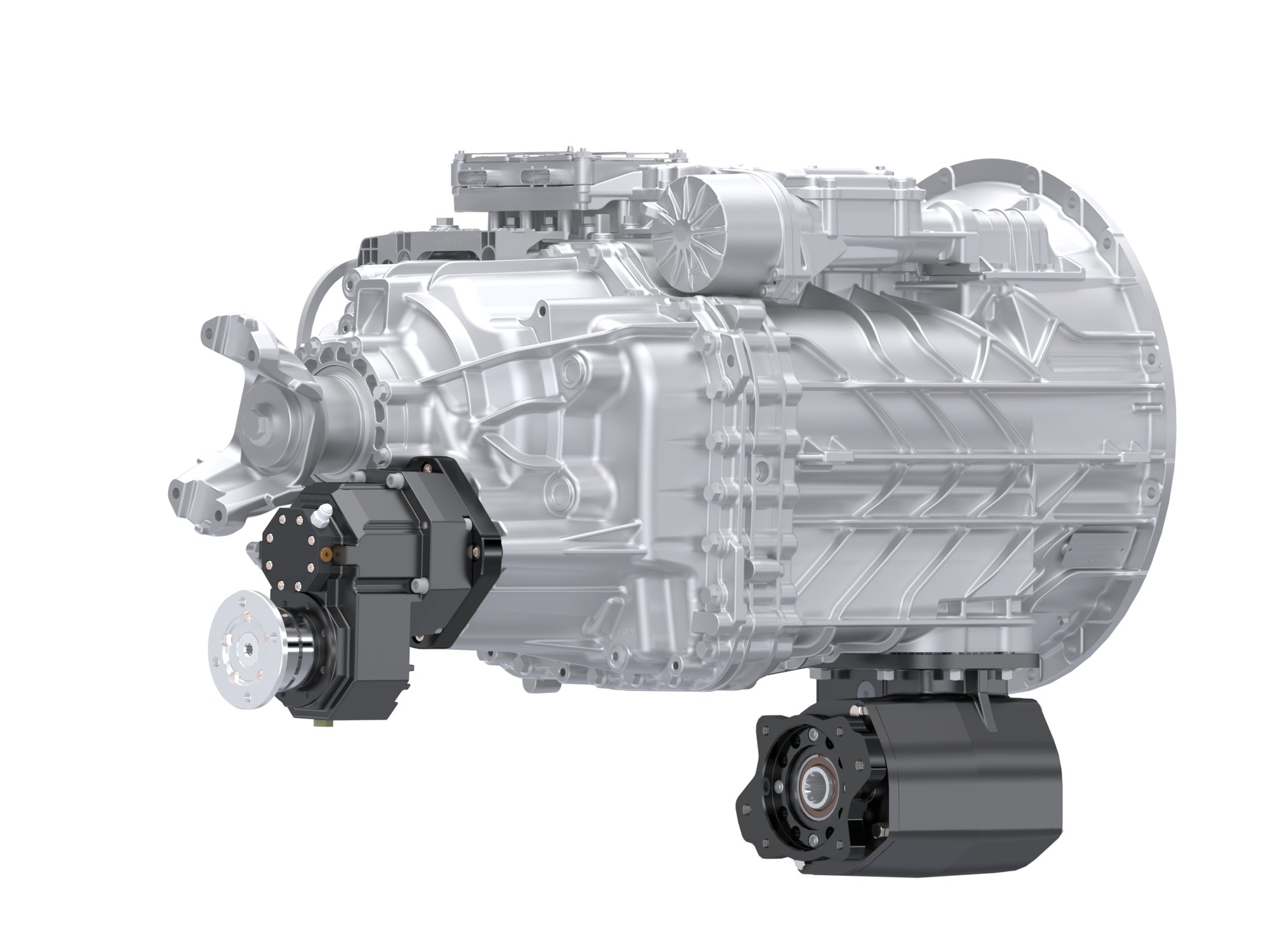 Eaton Endurant XD transmission with Logan 8-bolt soft start PTO clutch which transmits and industry leading 771 lb-ft of torque. Also pictured is the Logan 430 series rear mount PTO clutch which transmits an industry leading 430 lb-ft of torque.