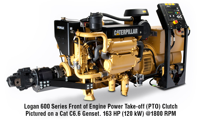 Logan 600 series front of engine PTO pictured on a CAT C6.6 Genset
