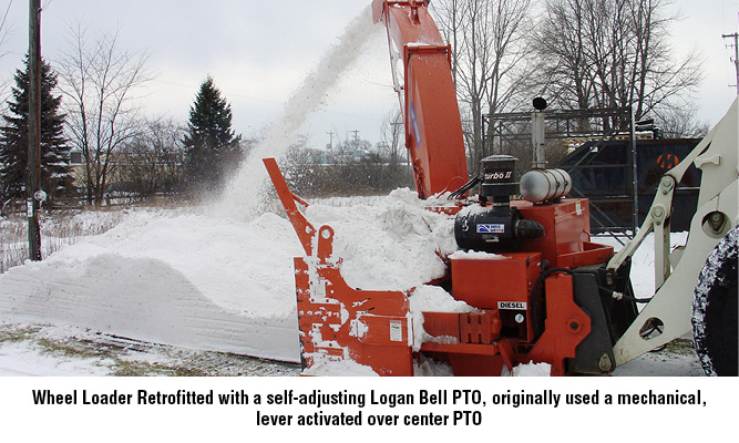 Wheel Loader Retrofitted with a self-adjusting Logan Bell PTO