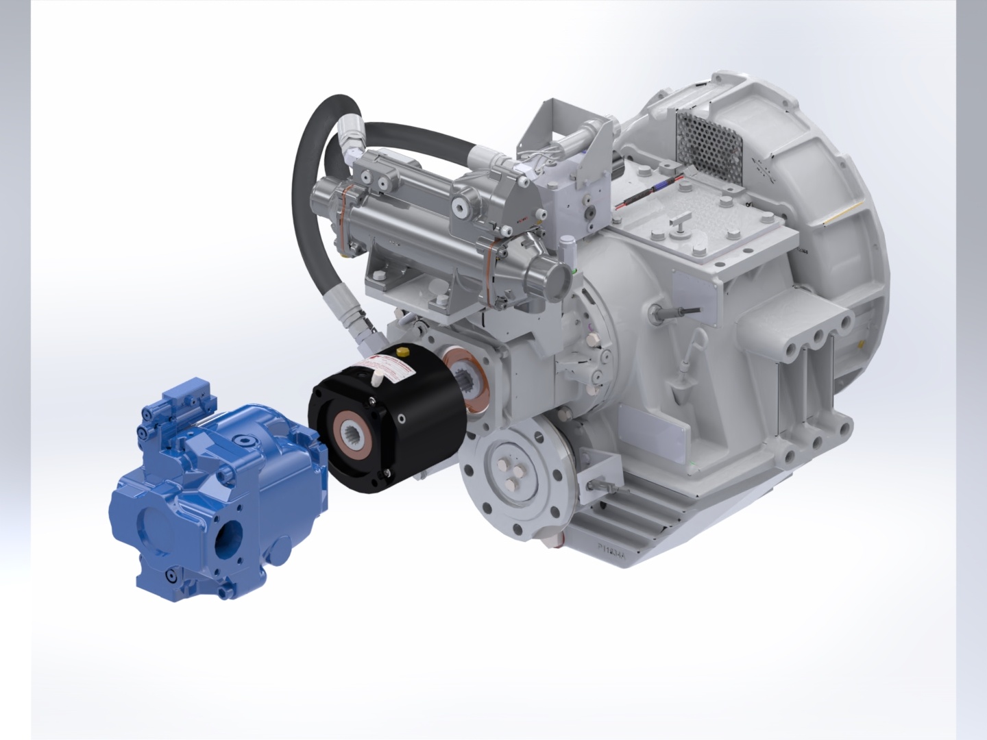 Twin Disc MGX Marine Transmission with a Logan PTO 400 series clutch. The Logan PTO clutch is used to engage and disengage the hydraulic pump which reduces fuel consumption and lowers emissions. 